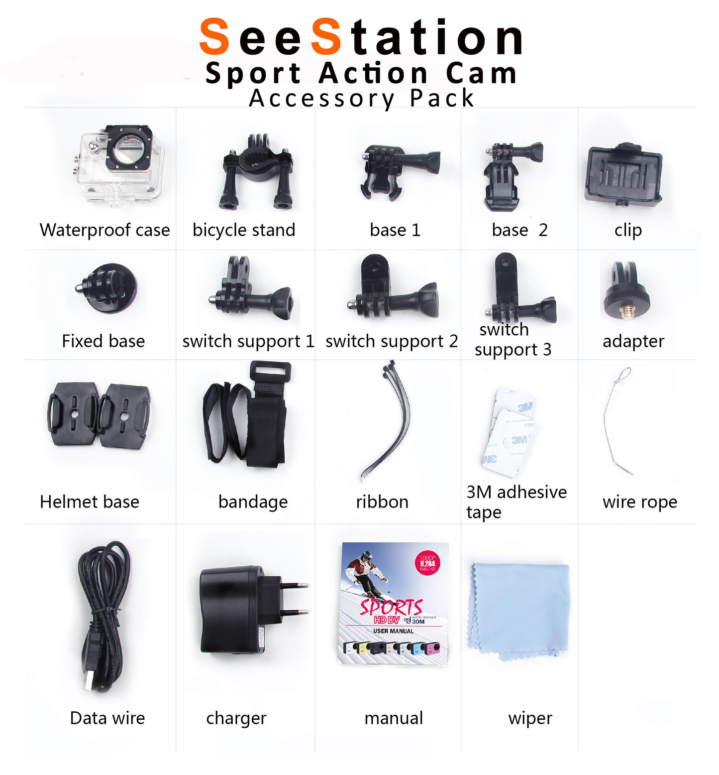SeeStation SPORT-CAM-RECORDER Action Camera Rugged 12MP Silver GOPRO COMPATIBLE