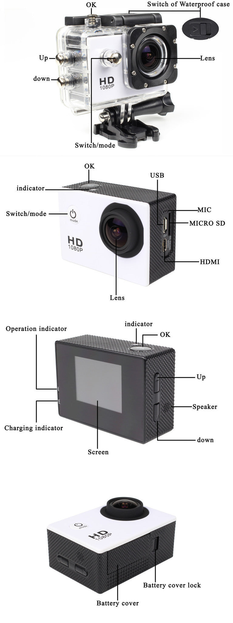SeeStation SPORT-CAM-RECORDER Action Camera Rugged 12MP Silver GOPRO COMPATIBLE